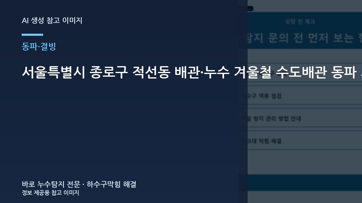 서울특별시 종로구 적선동 배관·누수 겨울철 수도배관 동파 의심, 빌라에서 놓치기 쉬운 부분