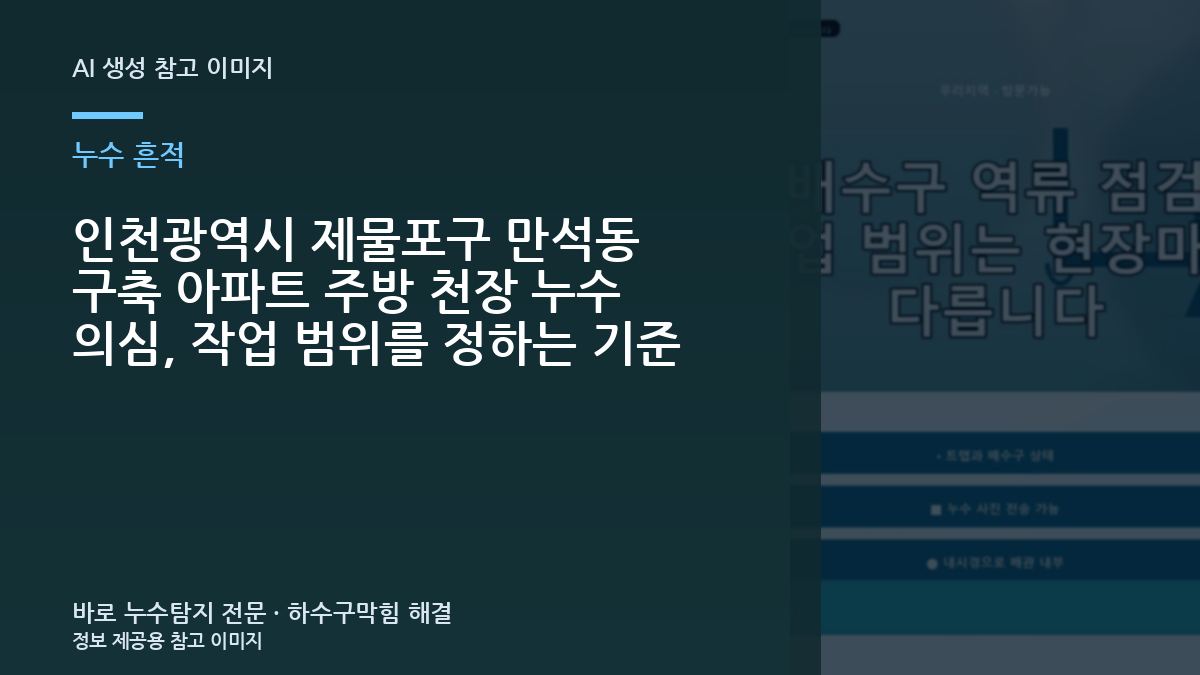 인천광역시 제물포구 만석동 구축 아파트 주방 천장 누수 의심, 작업 범위를 정하는 기준