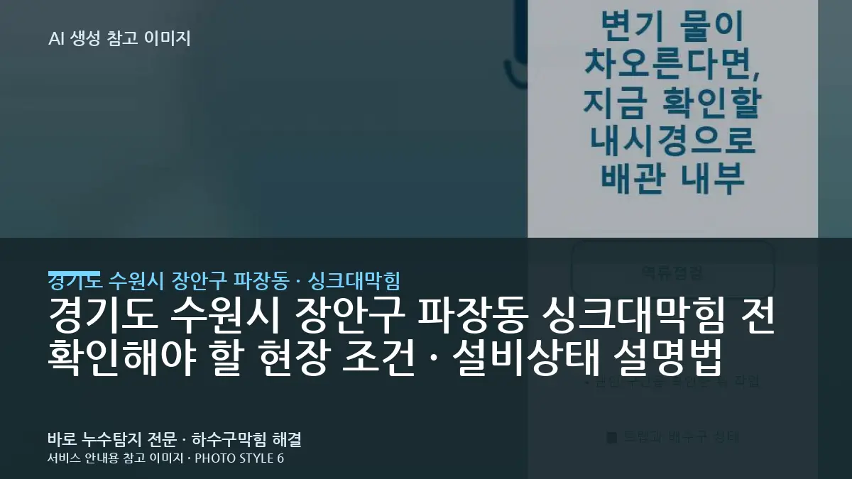경기도 수원시 장안구 파장동 싱크대막힘 전 확인해야 할 현장 조건 · 설비상태 설명법