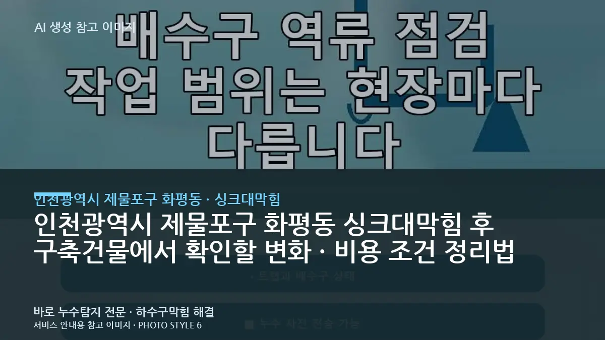인천광역시 제물포구 화평동 싱크대막힘 후 구축건물에서 확인할 변화 · 비용 조건 정리법