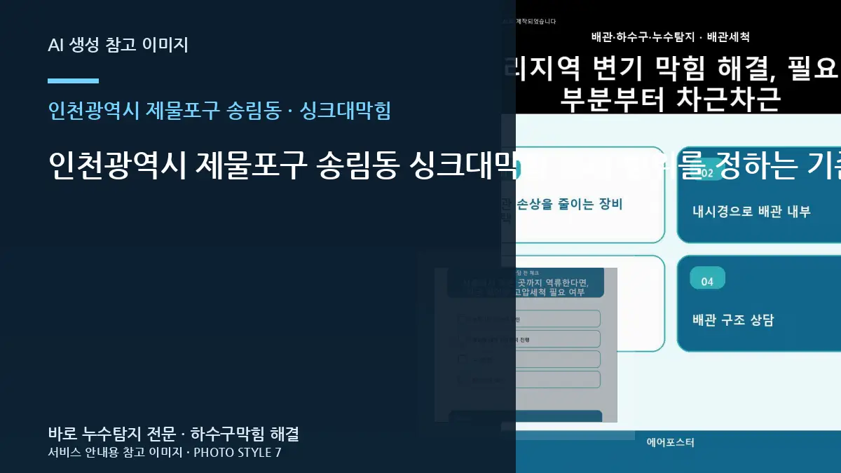 인천광역시 제물포구 송림동 싱크대막힘 수리 범위를 정하는 기준 · 현장상담 핵심