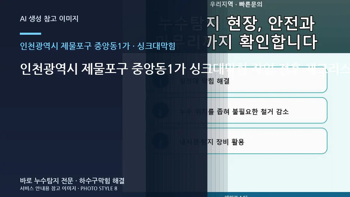인천광역시 제물포구 중앙동1가 싱크대막힘 작업 전후 체크리스트 · 원인범위 좁히기