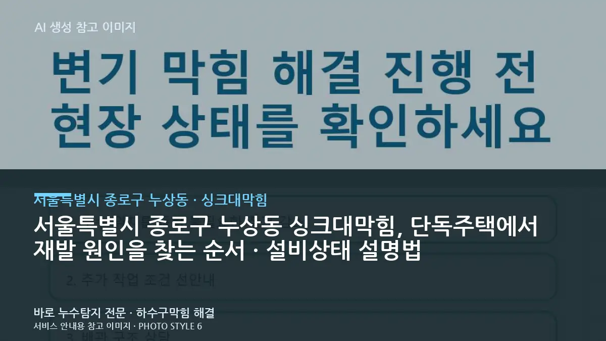 서울특별시 종로구 누상동 싱크대막힘, 단독주택에서 재발 원인을 찾는 순서 · 설비상태 설명법