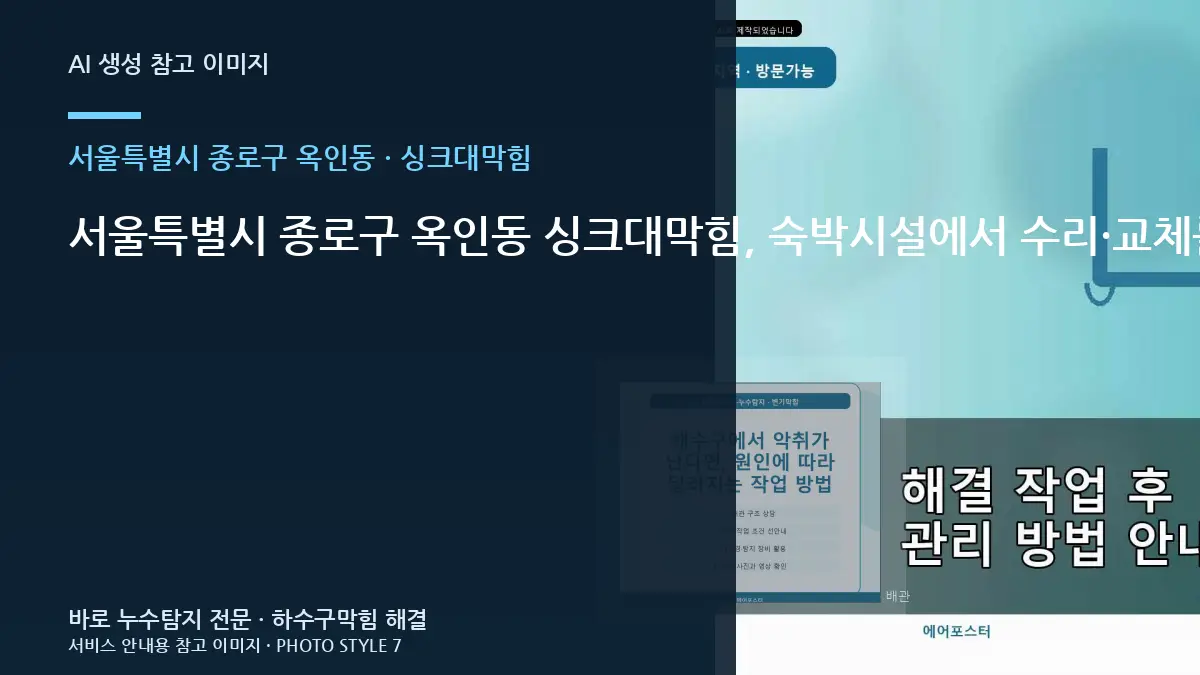 서울특별시 종로구 옥인동 싱크대막힘, 숙박시설에서 수리·교체를 나누는 기준 · 사진 촬영 위치