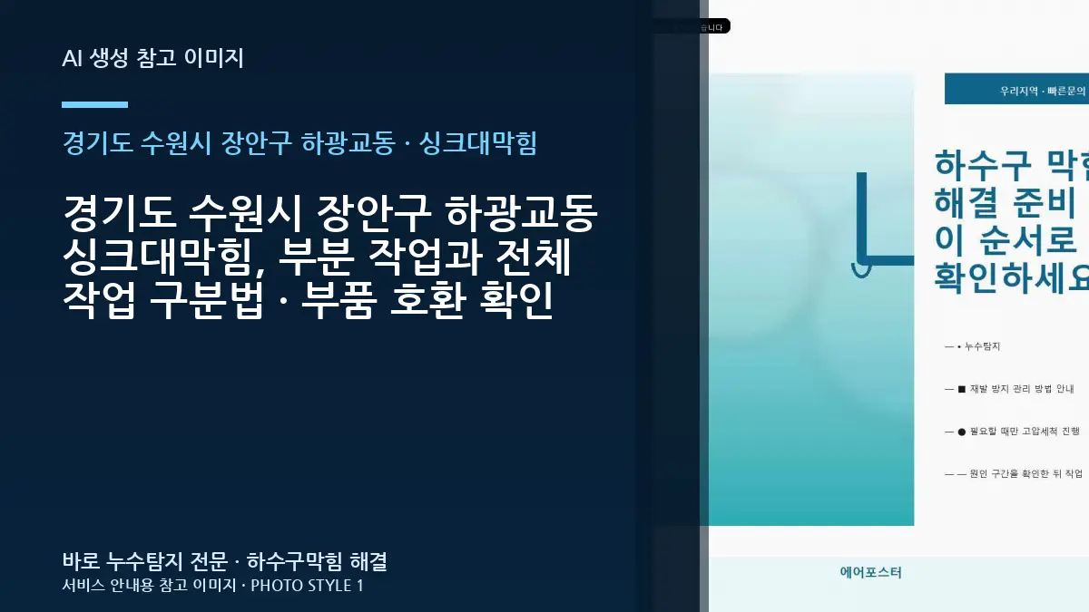 경기도 수원시 장안구 하광교동 싱크대막힘, 부분 작업과 전체 작업 구분법 · 부품 호환 확인