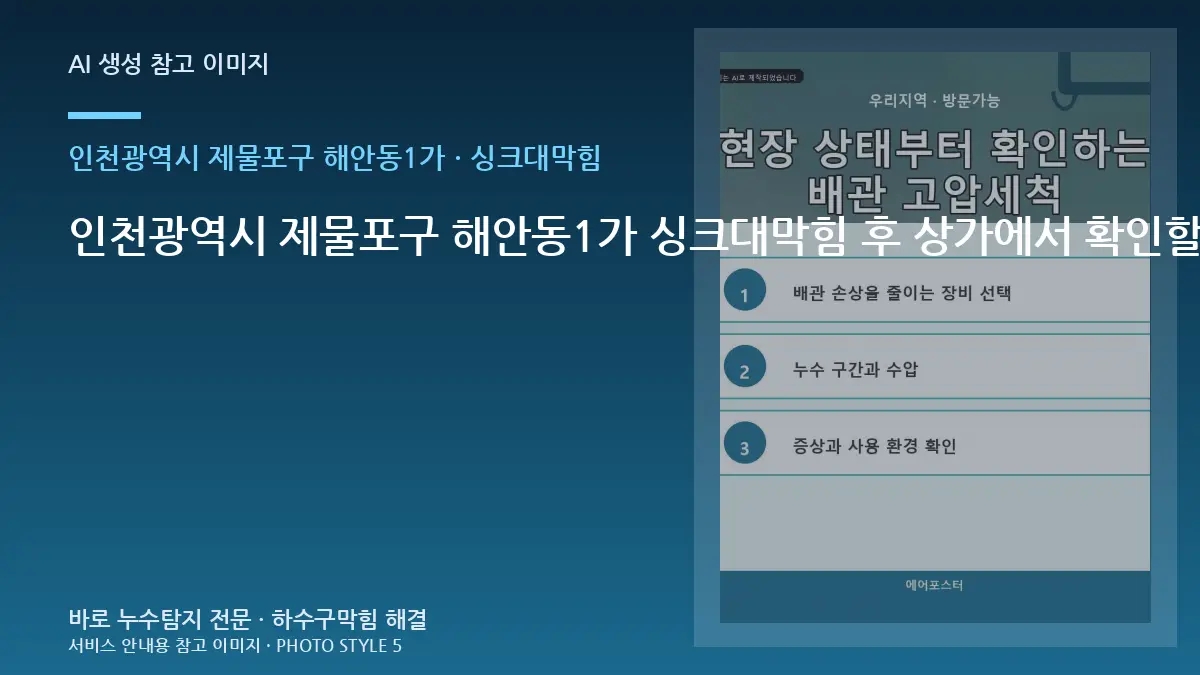인천광역시 제물포구 해안동1가 싱크대막힘 후 상가에서 확인할 변화 · 설치공간 측정법