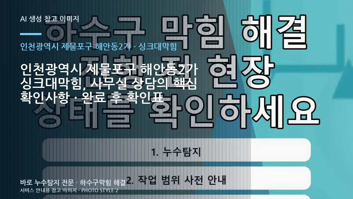 인천광역시 제물포구 해안동2가 싱크대막힘, 사무실 상담의 핵심 확인사항 · 완료 후 확인표