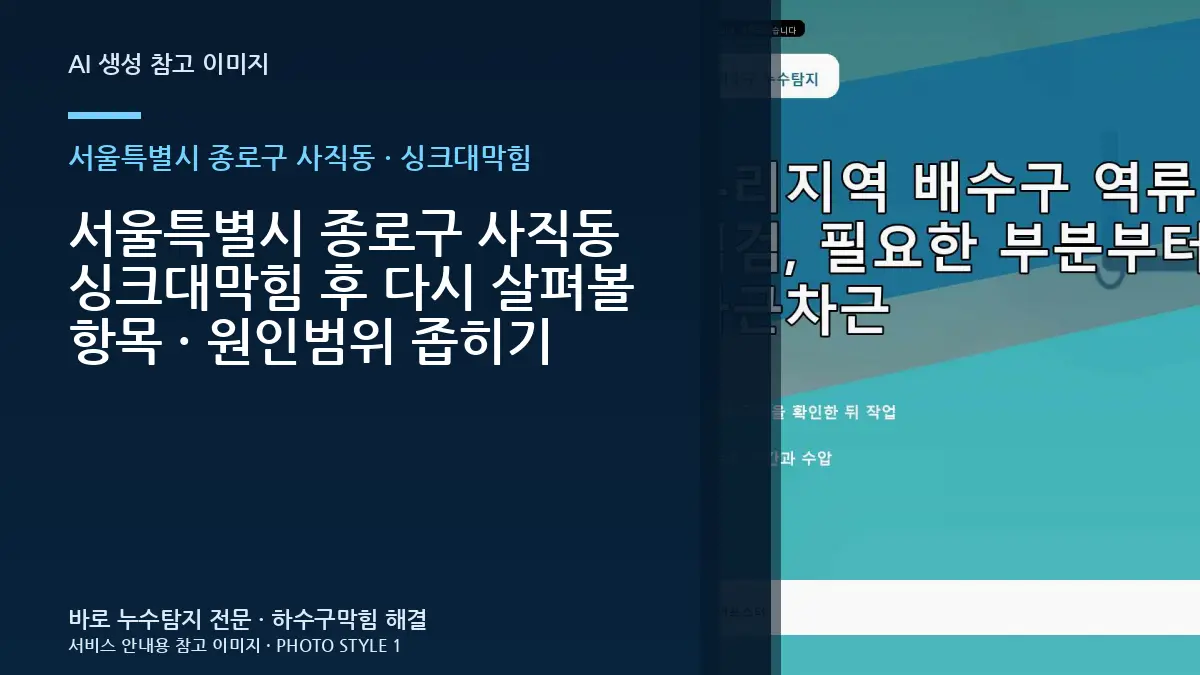 서울특별시 종로구 사직동 싱크대막힘 후 다시 살펴볼 항목 · 원인범위 좁히기