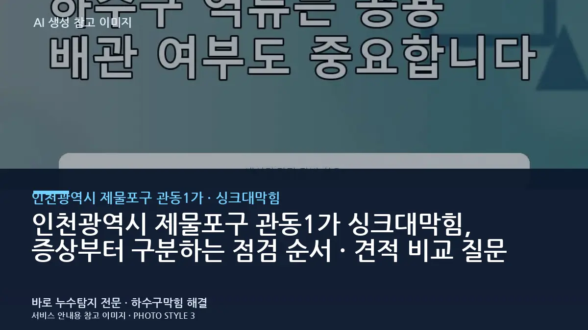 인천광역시 제물포구 관동1가 싱크대막힘, 증상부터 구분하는 점검 순서 · 견적 비교 질문