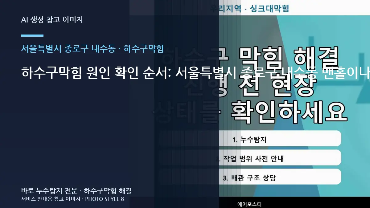 하수구막힘 원인 확인 순서: 서울특별시 종로구 내수동 맨홀이나 공용 배관 방향까지 확인이 필요한지