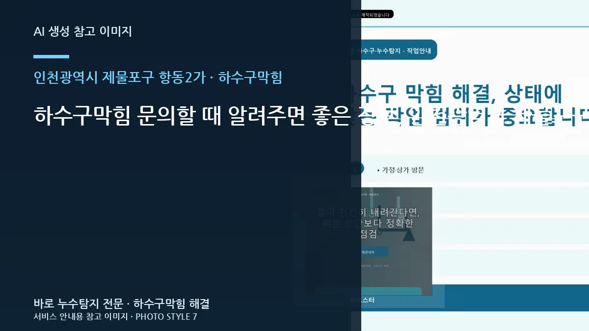 하수구막힘 문의할 때 알려주면 좋은 정보, 인천광역시 제물포구 항동2가 현장 기준 정리