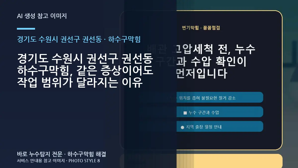 경기도 수원시 권선구 권선동 하수구막힘, 같은 증상이어도 작업 범위가 달라지는 이유
