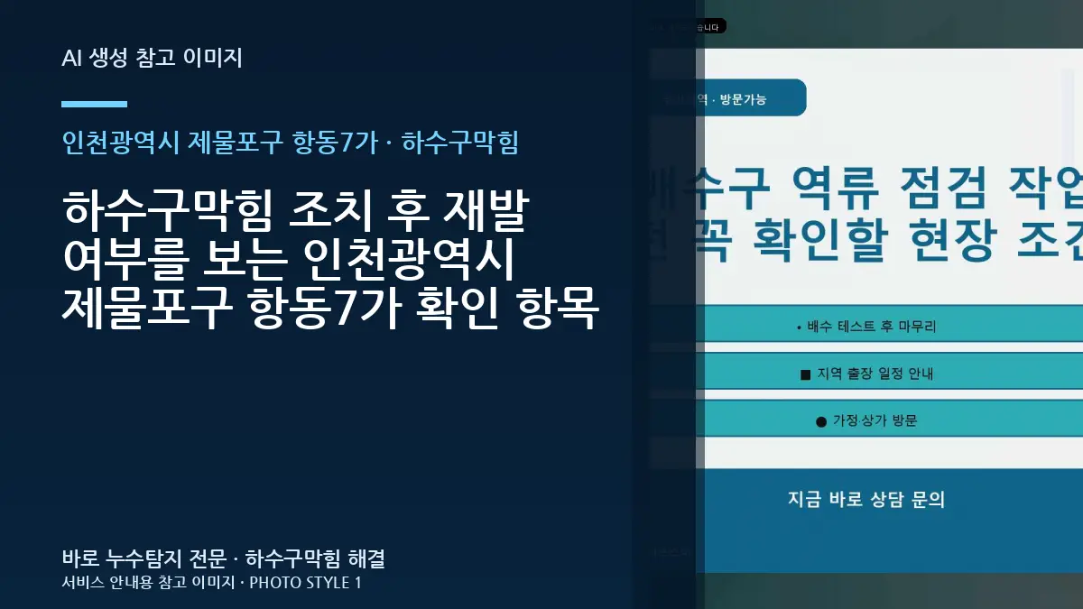하수구막힘 조치 후 재발 여부를 보는 인천광역시 제물포구 항동7가 확인 항목