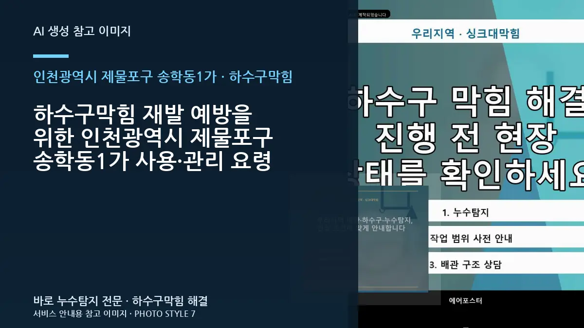 하수구막힘 재발 예방을 위한 인천광역시 제물포구 송학동1가 사용·관리 요령
