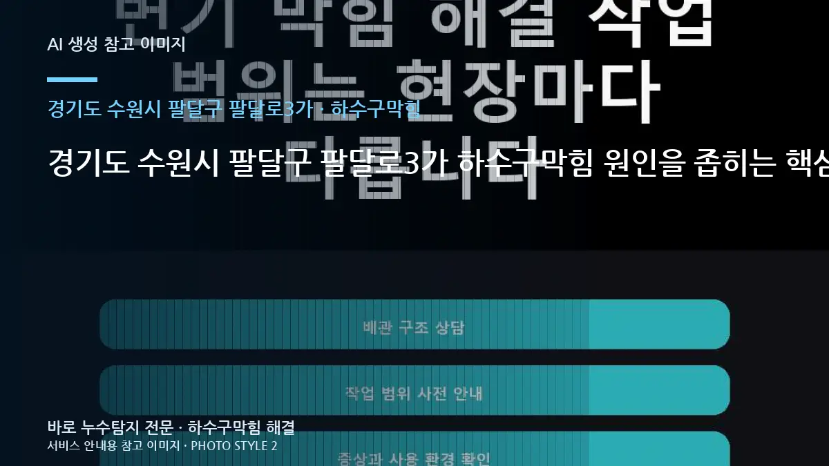 경기도 수원시 팔달구 팔달로3가 하수구막힘 원인을 좁히는 핵심 확인 항목: 맨홀이나 공용 배관 방향까지 확인이 필요한지
