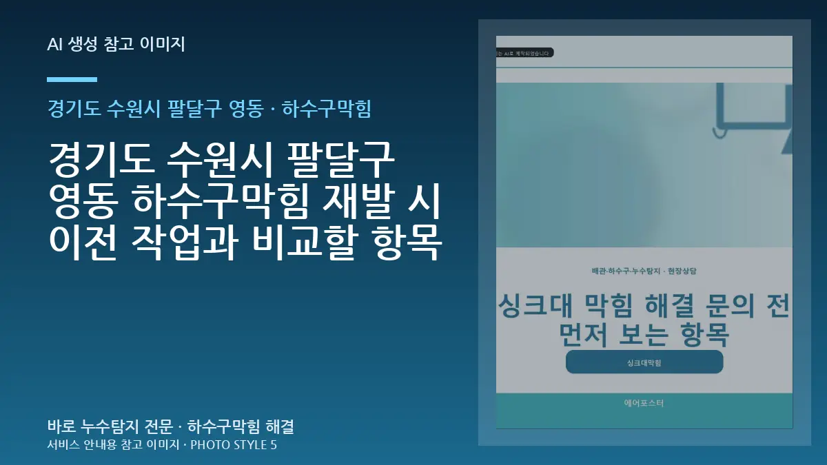 경기도 수원시 팔달구 영동 하수구막힘 재발 시 이전 작업과 비교할 항목