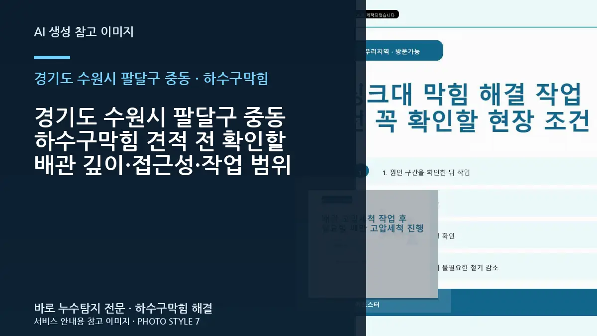 경기도 수원시 팔달구 중동 하수구막힘 견적 전 확인할 배관 깊이·접근성·작업 범위