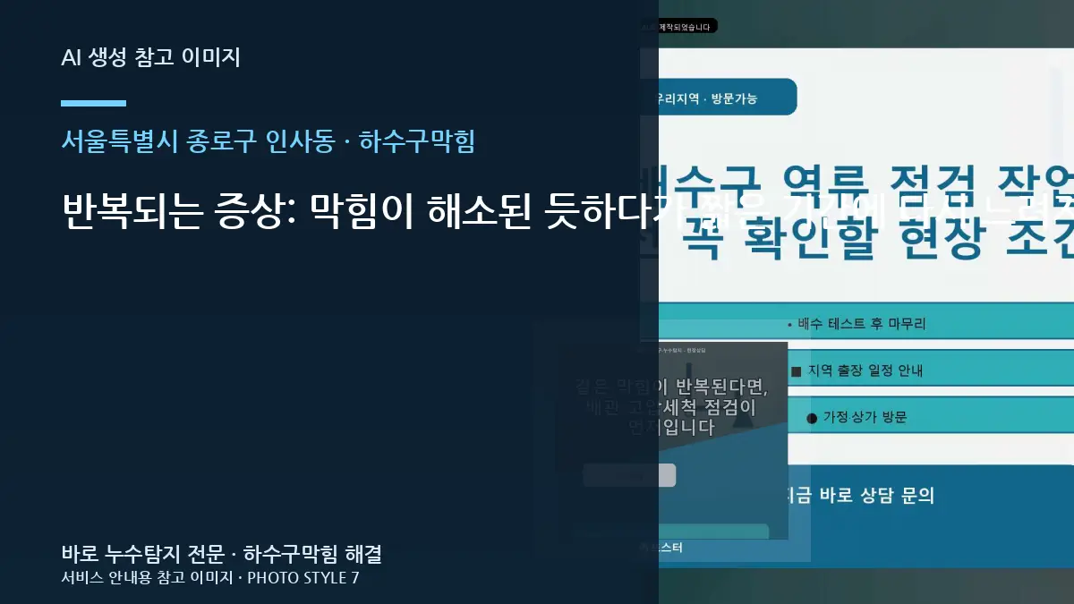 반복되는 증상: 막힘이 해소된 듯하다가 짧은 기간에 다시 느려지는 현상 · 서울특별시 종로구 인사동 하수구막힘, 어디부터 봐야 할까