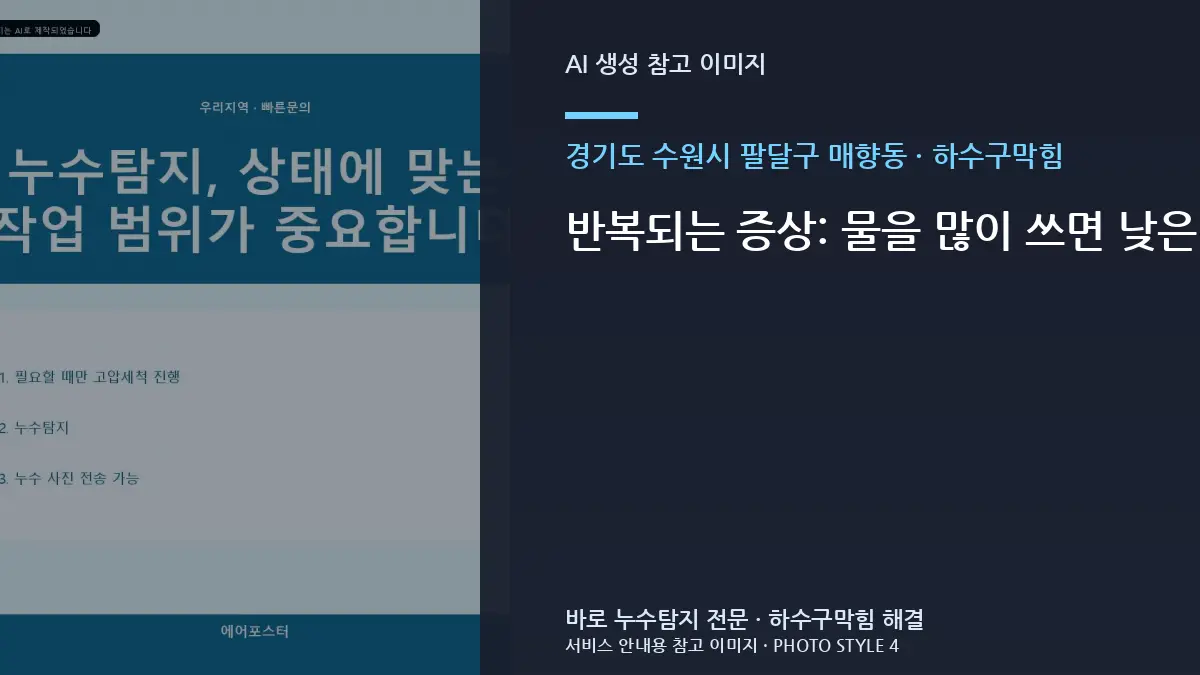 반복되는 증상: 물을 많이 쓰면 낮은 배수구로 역류하는 현상 · 경기도 수원시 팔달구 매향동 하수구막힘, 어디부터 봐야 할까