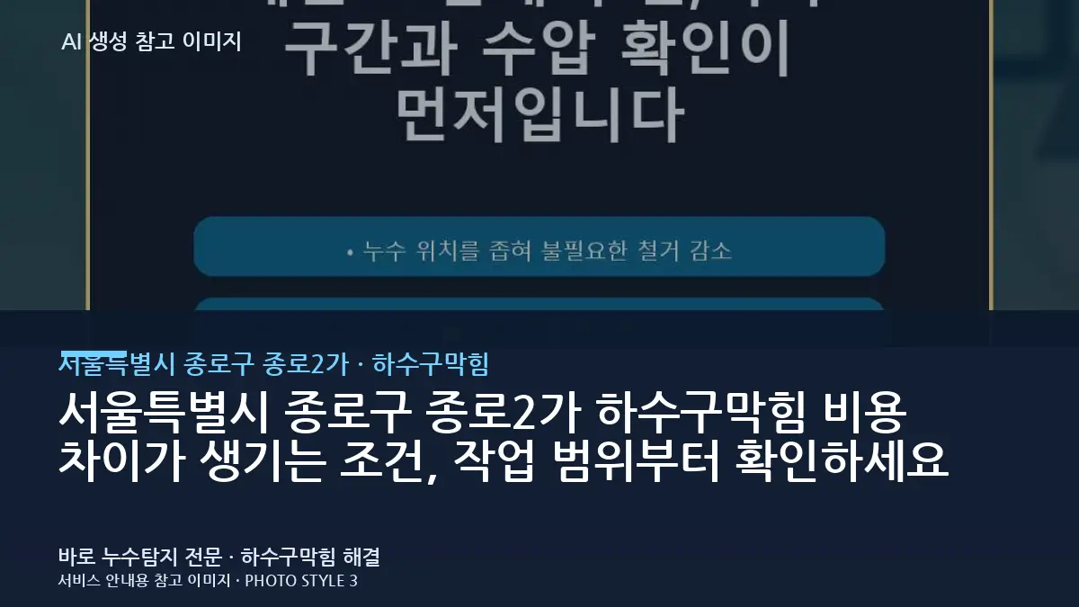 서울특별시 종로구 종로2가 하수구막힘 비용 차이가 생기는 조건, 작업 범위부터 확인하세요