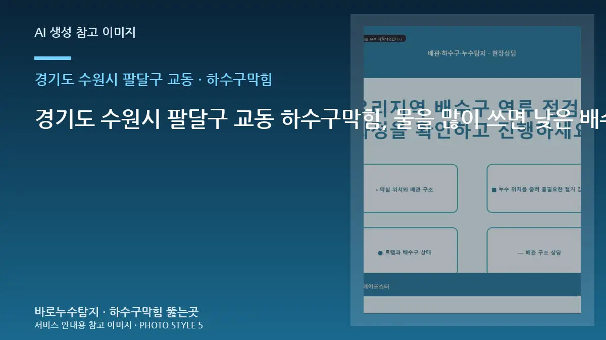 경기도 수원시 팔달구 교동 하수구막힘, 물을 많이 쓰면 낮은 배수구로 역류하는 현상일 때 먼저 확인할 순서