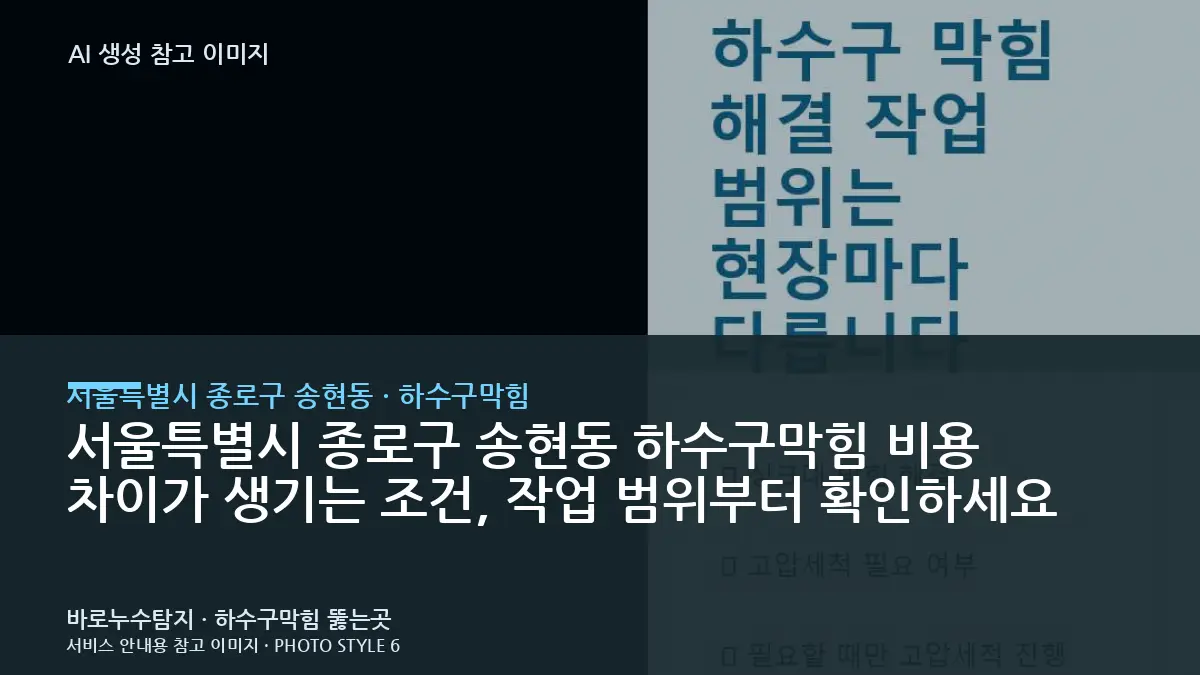 서울특별시 종로구 송현동 하수구막힘 비용 차이가 생기는 조건, 작업 범위부터 확인하세요