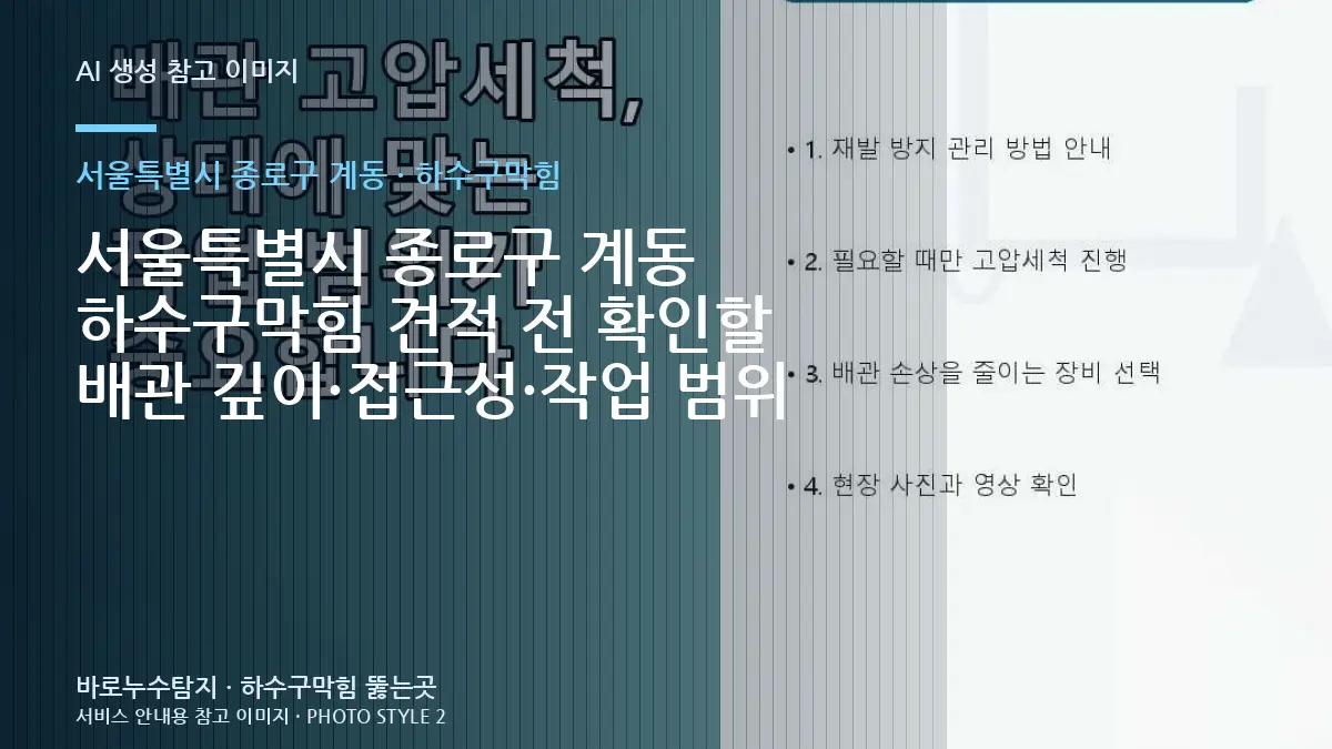 서울특별시 종로구 계동 하수구막힘 견적 전 확인할 배관 깊이·접근성·작업 범위