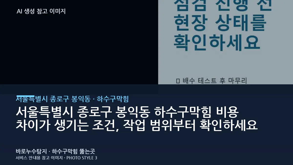 서울특별시 종로구 봉익동 하수구막힘 비용 차이가 생기는 조건, 작업 범위부터 확인하세요
