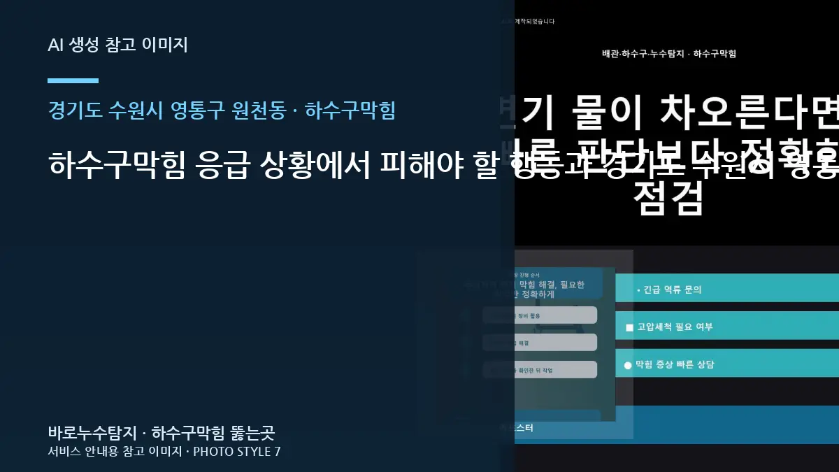 하수구막힘 응급 상황에서 피해야 할 행동과 경기도 수원시 영통구 원천동 현장 확인 순서