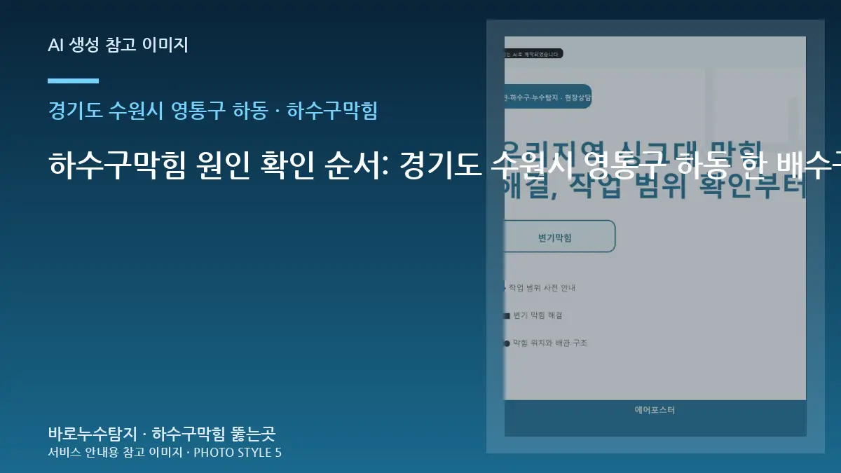 하수구막힘 원인 확인 순서: 경기도 수원시 영통구 하동 한 배수구만 느린지 여러 곳이 동시에 느린지