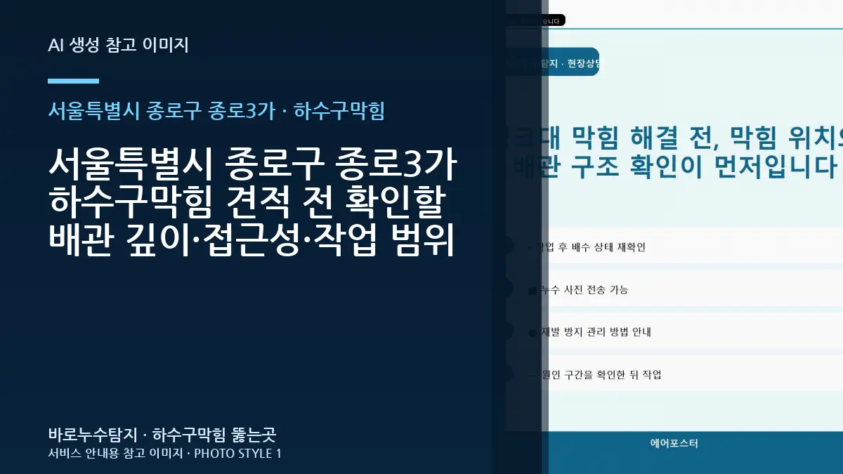 서울특별시 종로구 종로3가 하수구막힘 견적 전 확인할 배관 깊이·접근성·작업 범위