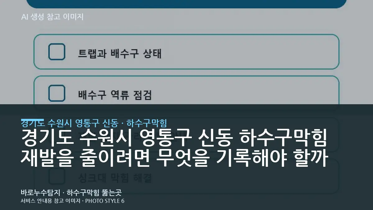 경기도 수원시 영통구 신동 하수구막힘 재발을 줄이려면 무엇을 기록해야 할까