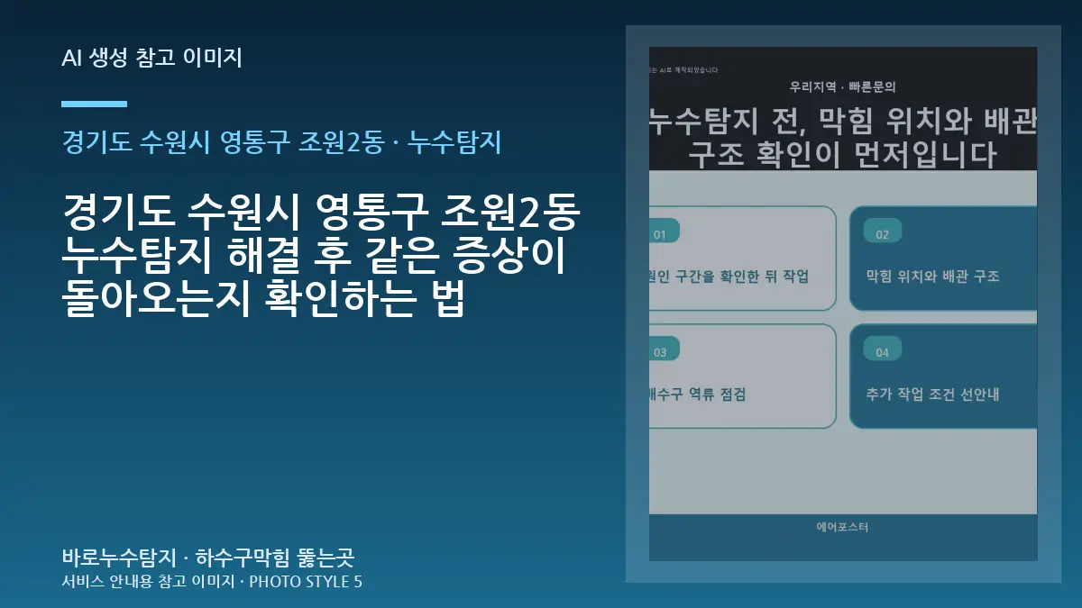 경기도 수원시 영통구 조원2동 누수탐지 해결 후 같은 증상이 돌아오는지 확인하는 법