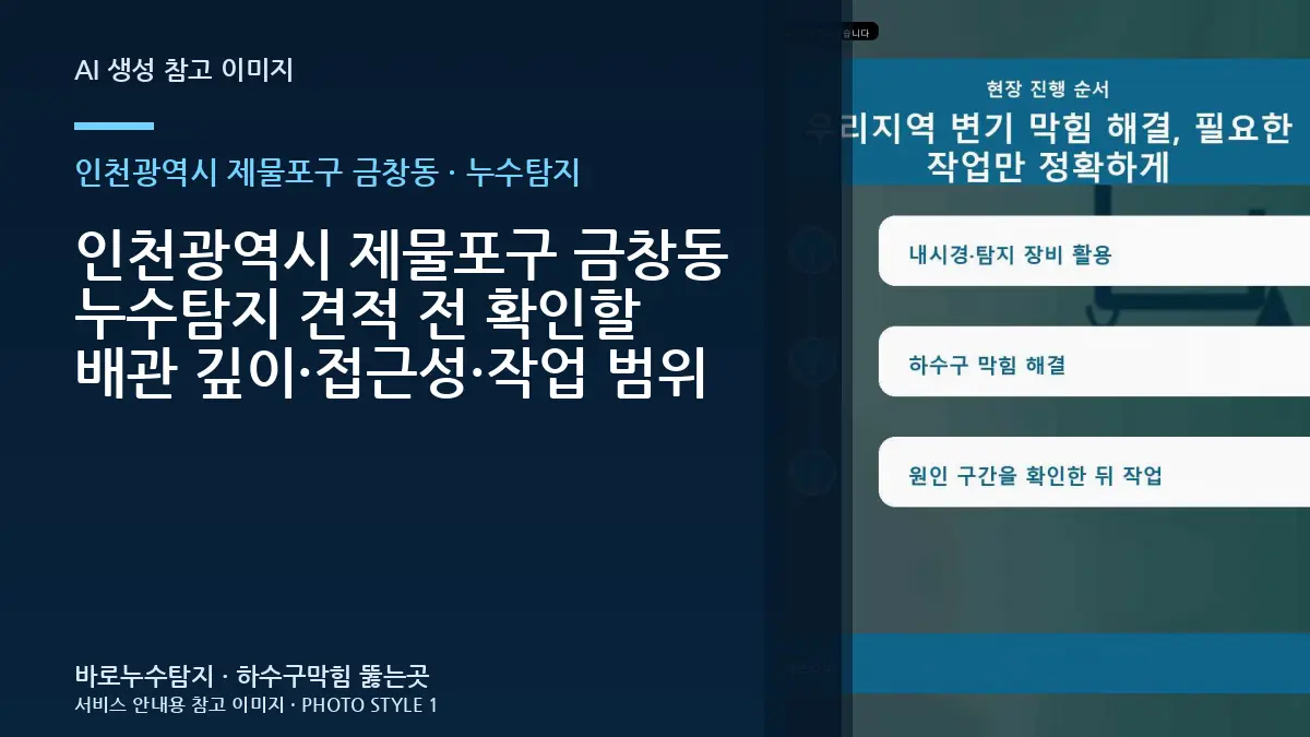 인천광역시 제물포구 금창동 누수탐지 견적 전 확인할 배관 깊이·접근성·작업 범위