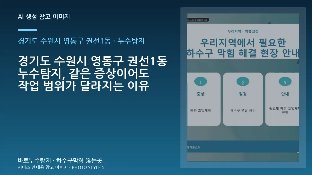 경기도 수원시 영통구 권선1동 누수탐지, 같은 증상이어도 작업 범위가 달라지는 이유