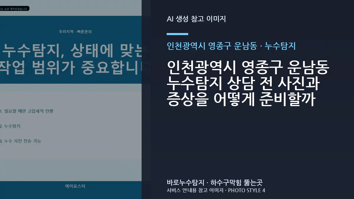 인천광역시 영종구 운남동 누수탐지 상담 전 사진과 증상을 어떻게 준비할까