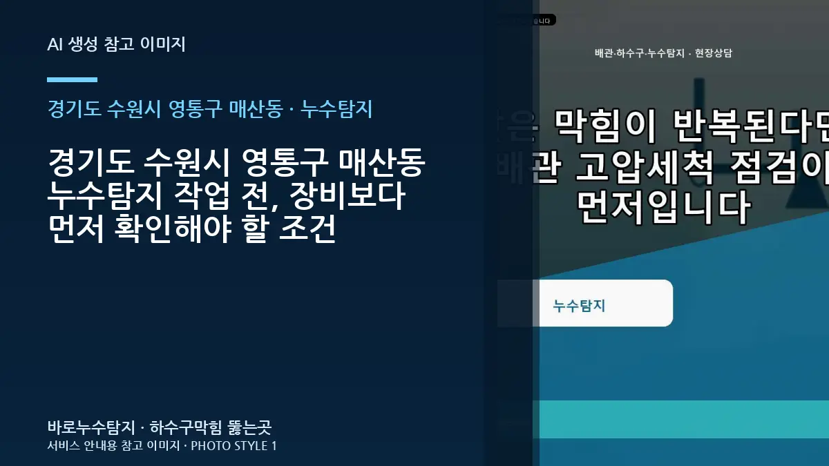 경기도 수원시 영통구 매산동 누수탐지 작업 전, 장비보다 먼저 확인해야 할 조건