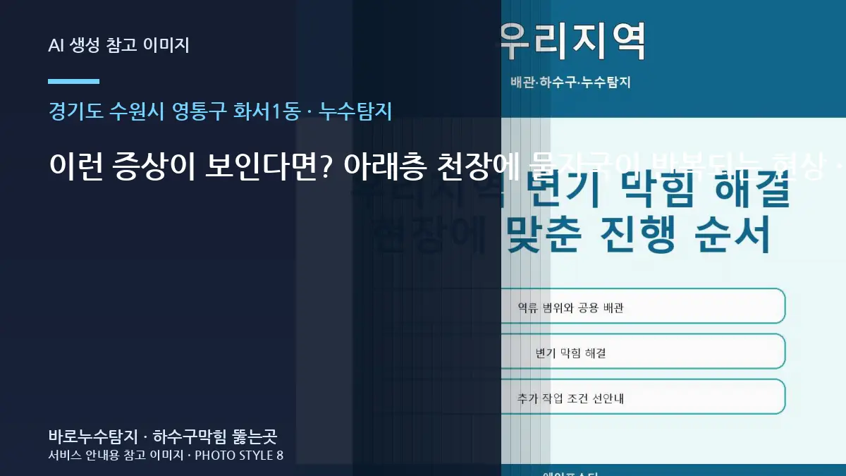 이런 증상이 보인다면? 아래층 천장에 물자국이 반복되는 현상 · 경기도 수원시 영통구 화서1동 누수탐지 점검 포인트
