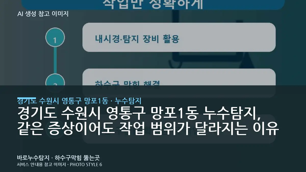 경기도 수원시 영통구 망포1동 누수탐지, 같은 증상이어도 작업 범위가 달라지는 이유