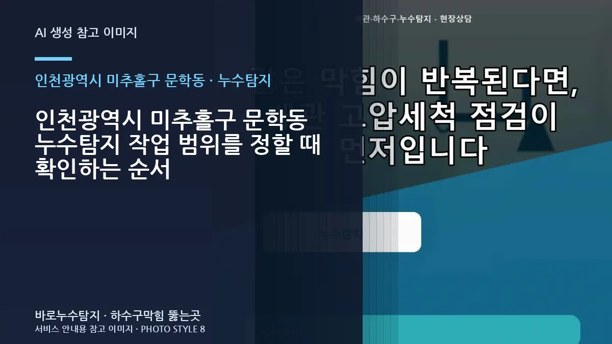인천광역시 미추홀구 문학동 누수탐지 작업 범위를 정할 때 확인하는 순서