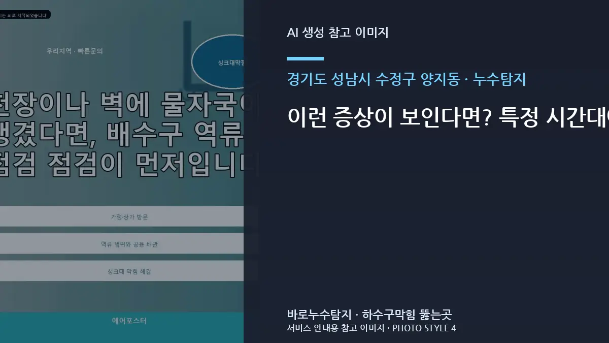 이런 증상이 보인다면? 특정 시간대에만 젖음이나 물방울이 나타나는 현상 · 경기도 성남시 수정구 양지동 누수탐지 점검 포인트