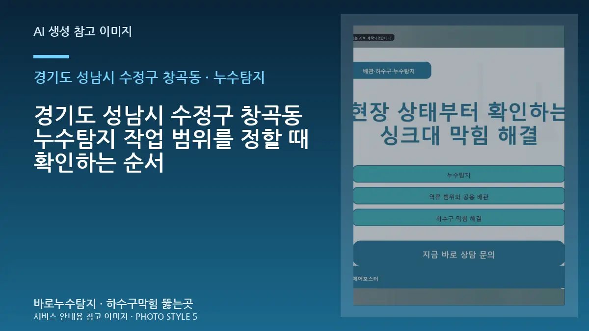 경기도 성남시 수정구 창곡동 누수탐지 작업 범위를 정할 때 확인하는 순서