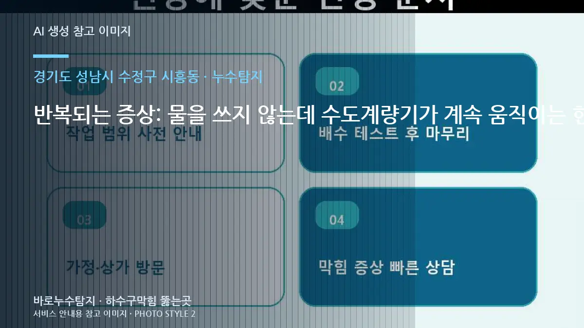 반복되는 증상: 물을 쓰지 않는데 수도계량기가 계속 움직이는 현상 · 경기도 성남시 수정구 시흥동 누수탐지, 어디부터 봐야 할까