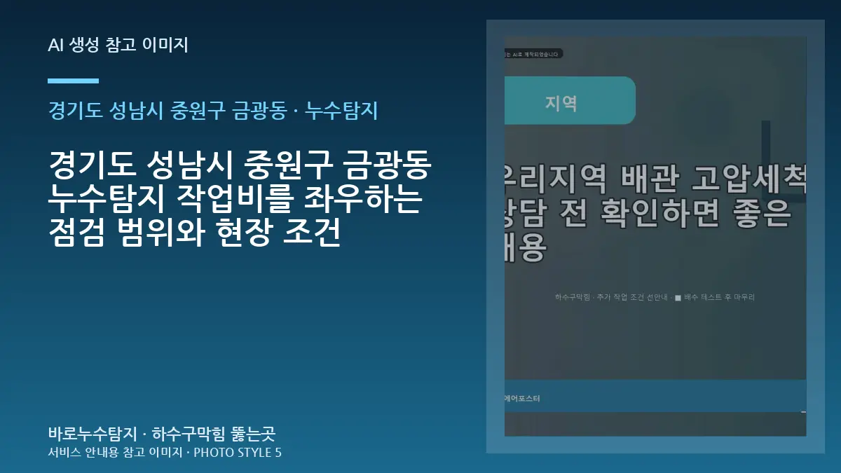 경기도 성남시 중원구 금광동 누수탐지 작업비를 좌우하는 점검 범위와 현장 조건