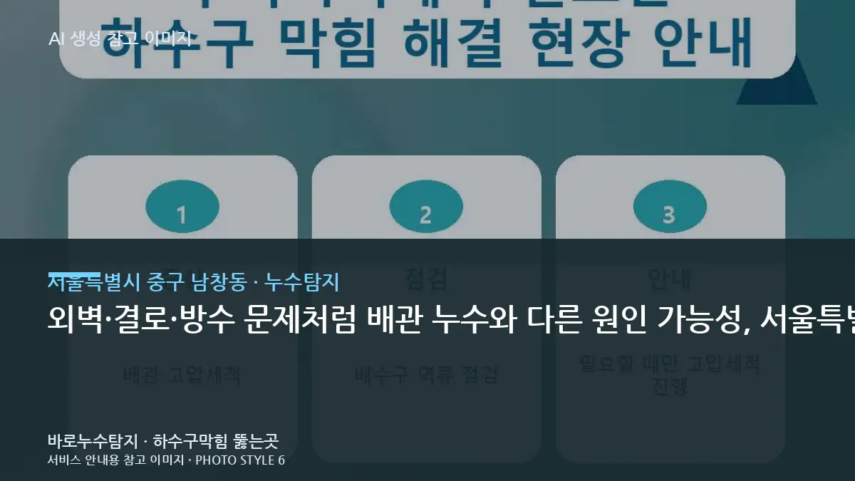 외벽·결로·방수 문제처럼 배관 누수와 다른 원인 가능성, 서울특별시 중구 남창동 누수탐지 점검에서 구분하는 방법