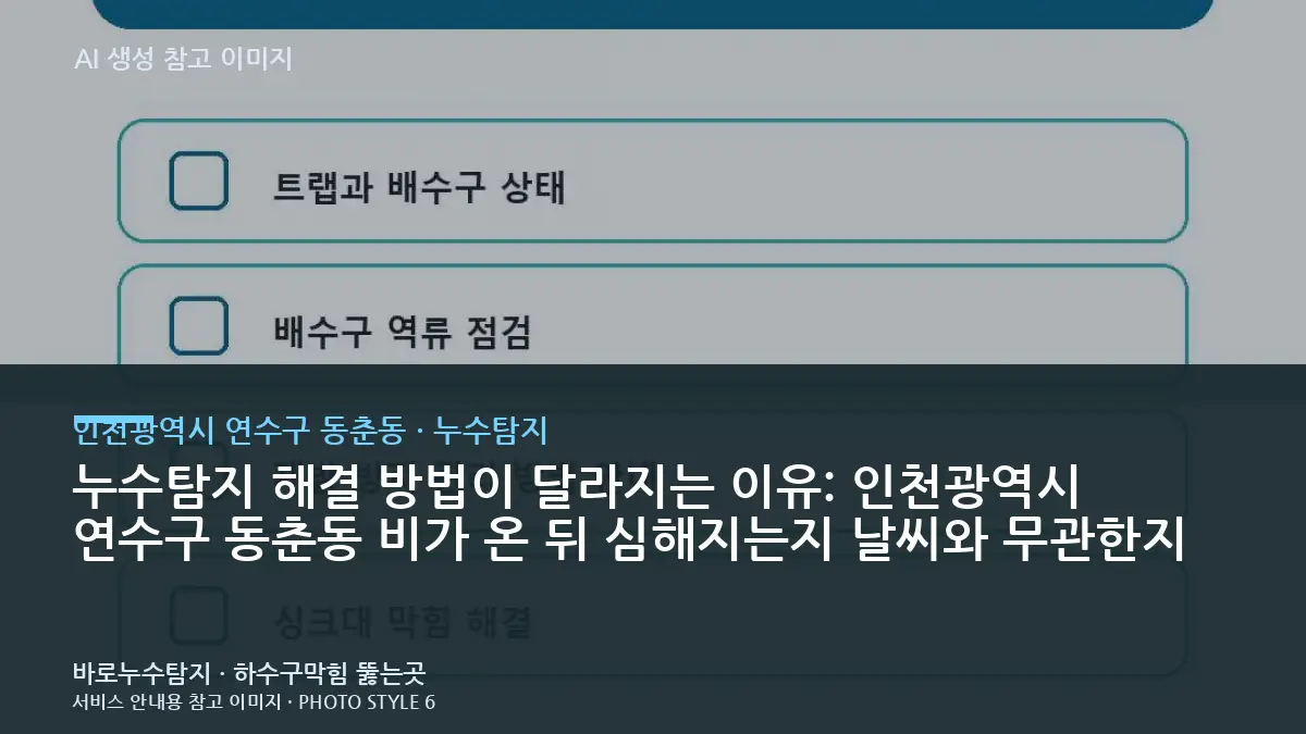 누수탐지 해결 방법이 달라지는 이유: 인천광역시 연수구 동춘동 비가 온 뒤 심해지는지 날씨와 무관한지