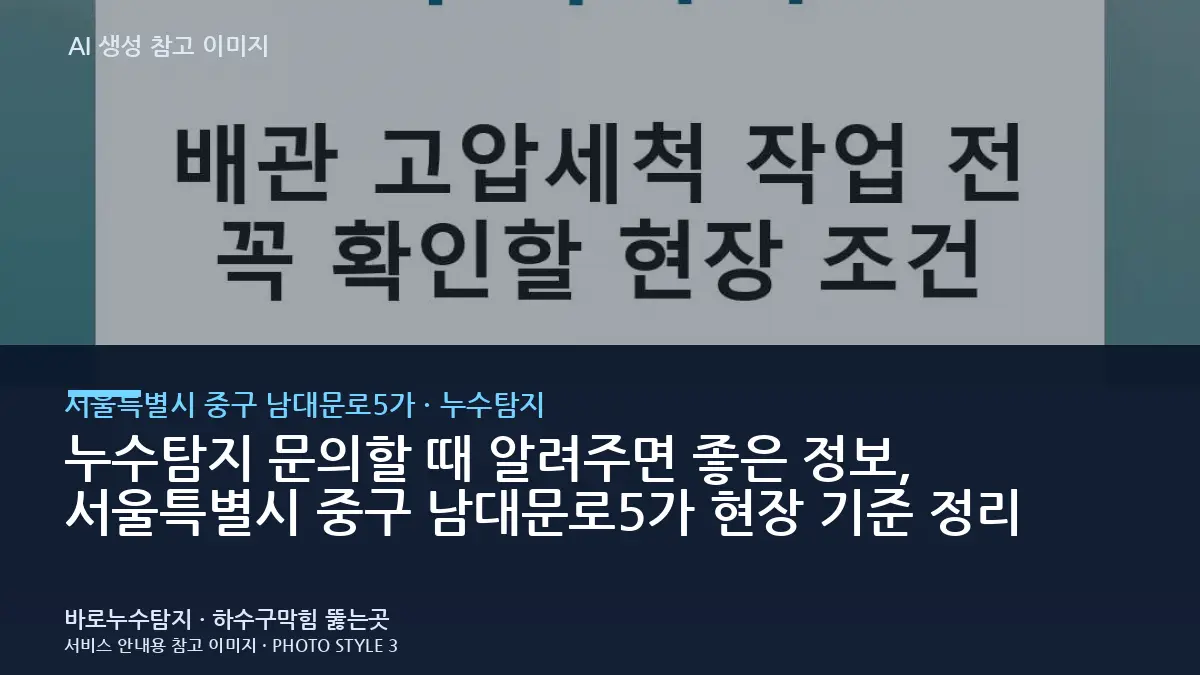 누수탐지 문의할 때 알려주면 좋은 정보, 서울특별시 중구 남대문로5가 현장 기준 정리