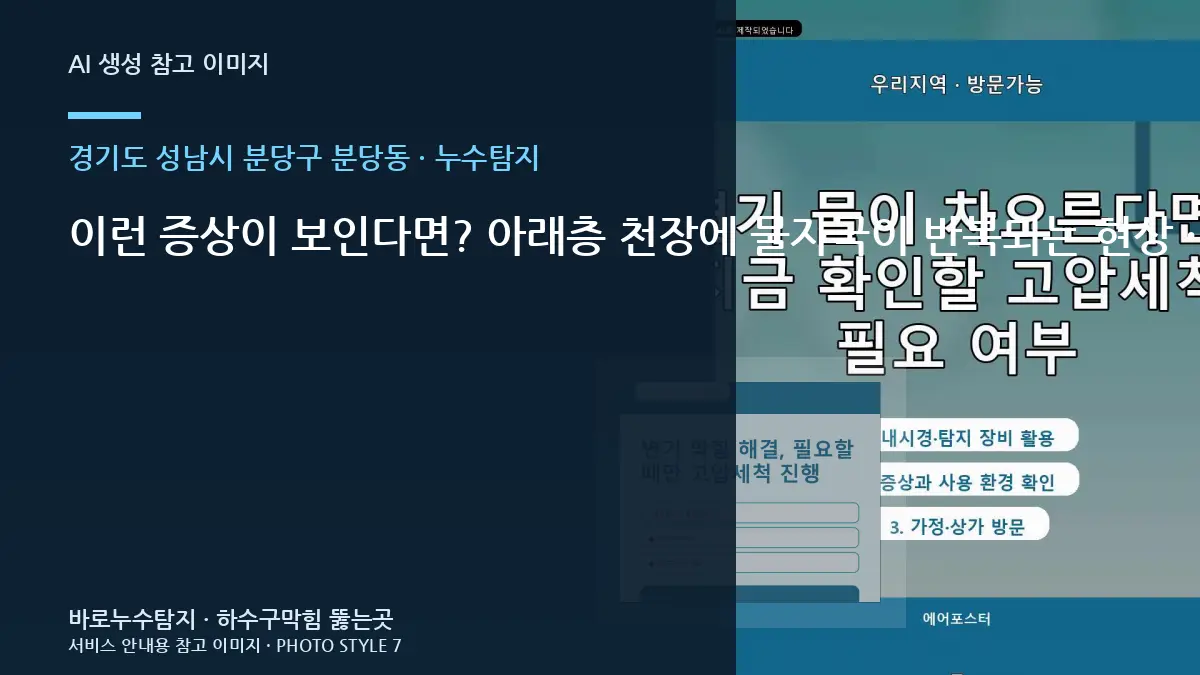 이런 증상이 보인다면? 아래층 천장에 물자국이 반복되는 현상 · 경기도 성남시 분당구 분당동 누수탐지 점검 포인트